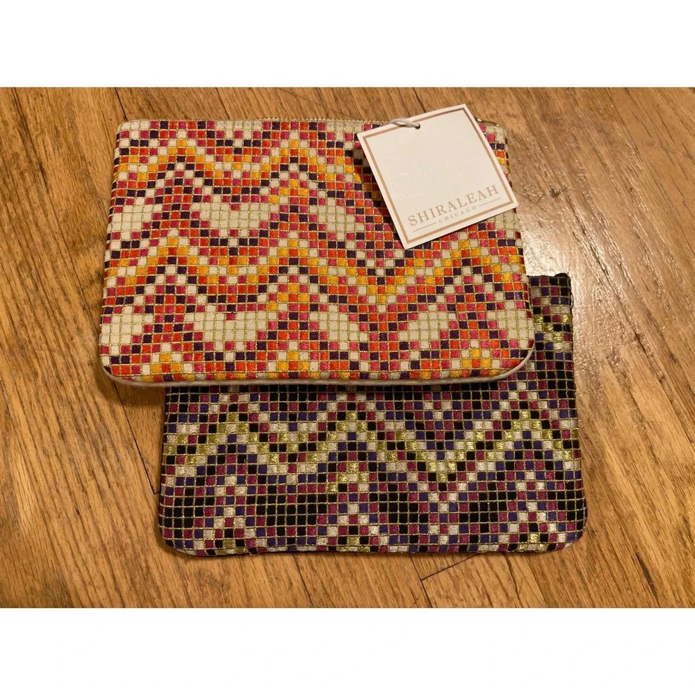 Shirahleah Set of Boho Beaded Zig Zag Wool Pouches‎ Clutch Embellished Hand Bag